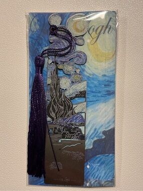 Van Gogh Starry Night Metallic Bookmark with Purple Tassel